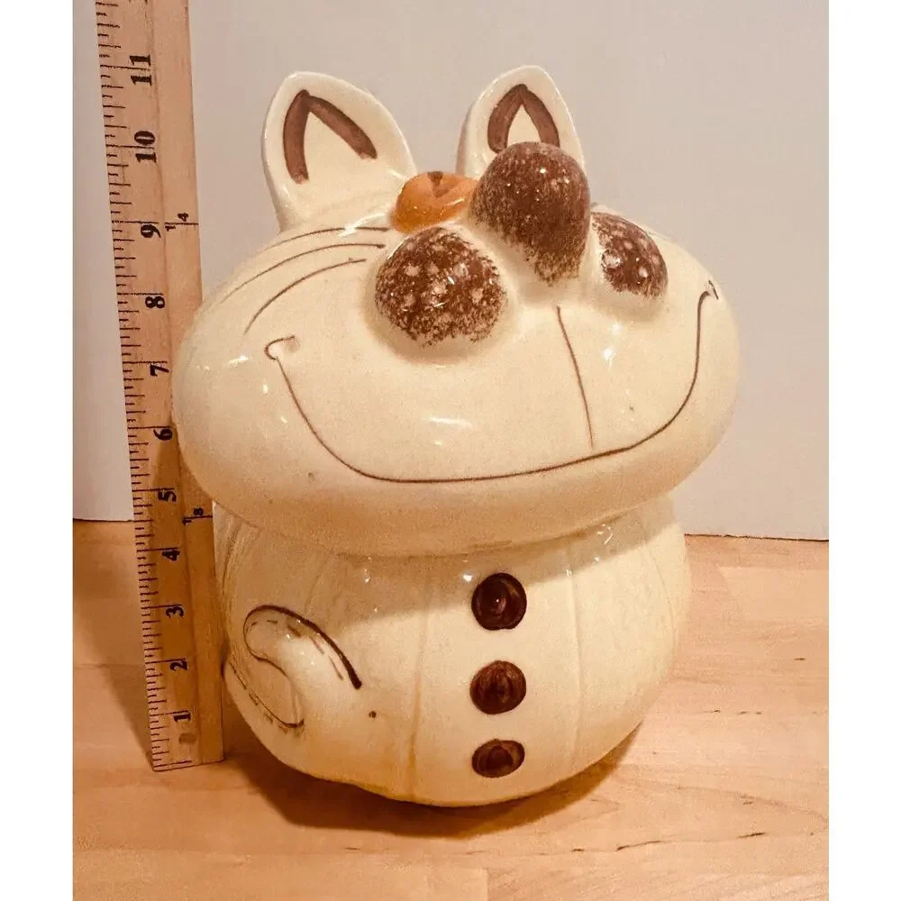 Vintage Ceramic Cat Cookie Jar Hand Painted Whimsical MCM Kitchen Decor